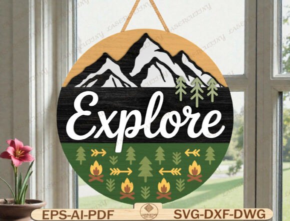 Mountain Camping Door Hanger Laser Cut