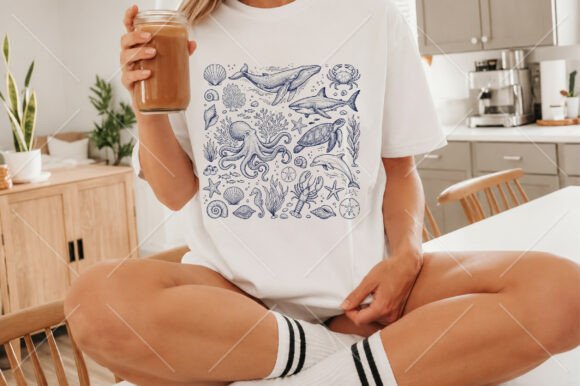 Summer Coastal Ocean Life Doodle PNG
