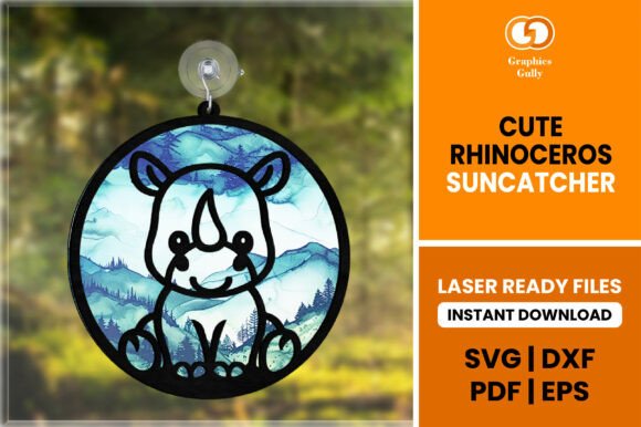 Cute Baby Rhino Suncatcher SVG